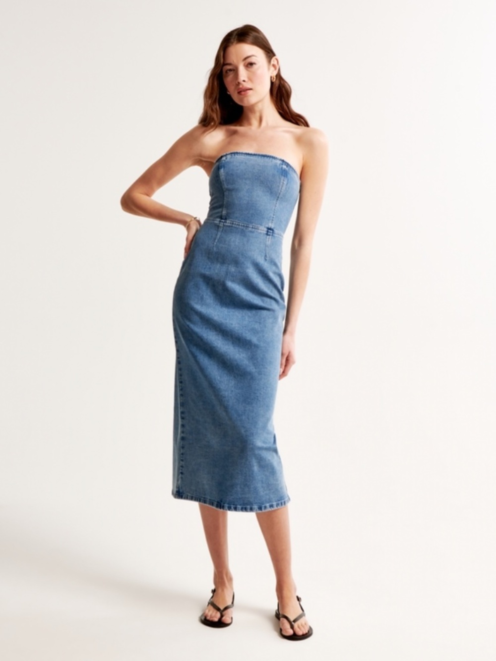 Abercrombie & Fitch Strapless Denim Midi Dress, Small Petite